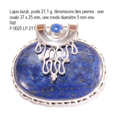  Pendentif argent et lapis-lazuli poli façon cabochon 21,1 grammes