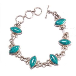 Bracelet argent et turquoise polie B 9001