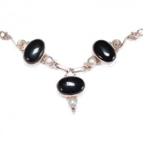 N 0210 Onyx noir et perles de cultures